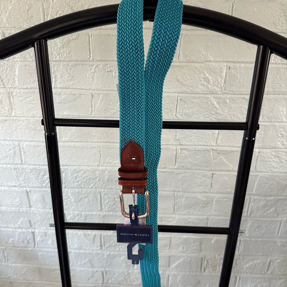 Tommy Hilfiger Teal Belt with Brown Leather Accents